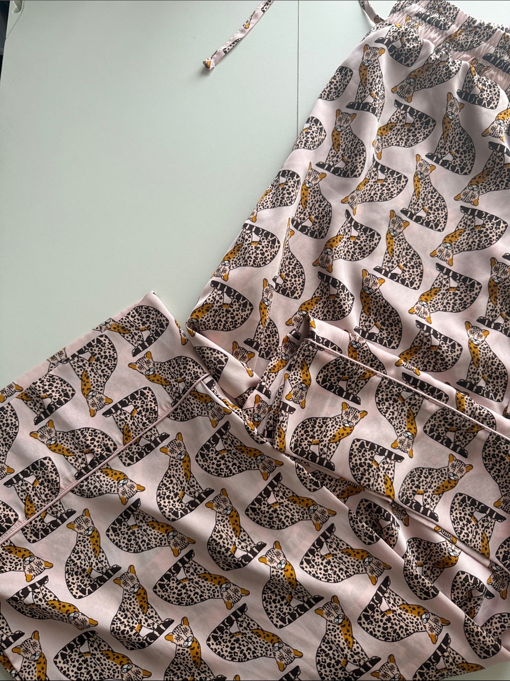 Leopard Print Satin Pajama Pants - Pink & Gold - Picture 4 of 4